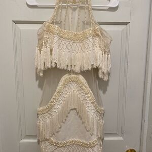Banjul Cream Fringe Dress